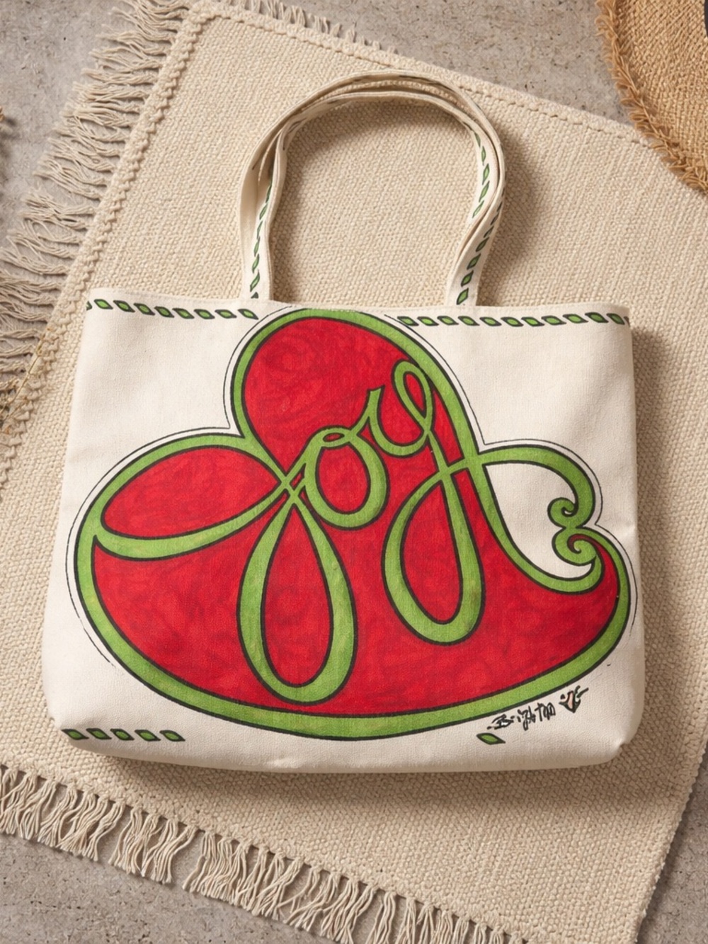 Brighton Canvas Tote Bag with Red & Green Heart Design